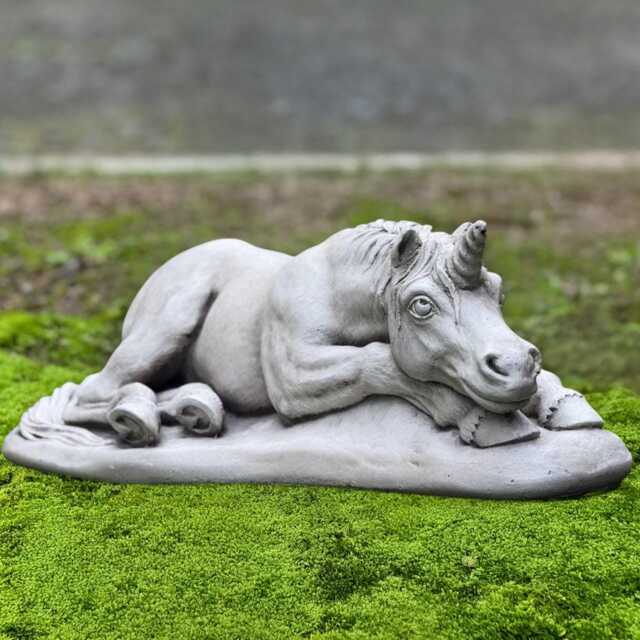 Lying Concrete Unicorn Sculpture Horse Figure Fantasy Animal Ornament Stone Garden Outdoor Decor Yard Art - image 1