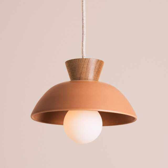 Terracotta Small Dawn Pendant Light in Ceramic & Oak - image 1
