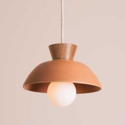 Terracotta Small Dawn Pendant Light in Ceramic & Oak - thumbnail 1