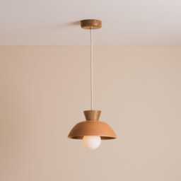 Terracotta Small Dawn Pendant Light in Ceramic & Oak - thumbnail 2