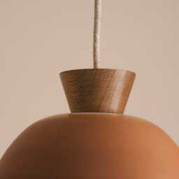 Terracotta Small Dawn Pendant Light in Ceramic & Oak - thumbnail 3
