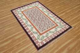 Handmade Block Printed Cotton Rug - Maroon Orange Boho Area