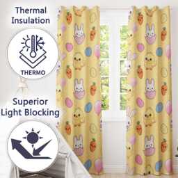 Cute Easter Bunny Chick Carrot Egg Yellow Polka Dot Seamless Pattern Readymade Eyelet Ring Top Thermal 100% Blackout Curtains - thumbnail 3