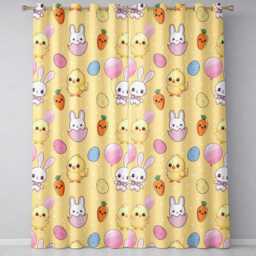 Cute Easter Bunny Chick Carrot Egg Yellow Polka Dot Seamless Pattern Readymade Eyelet Ring Top Thermal 100% Blackout Curtains - thumbnail 2