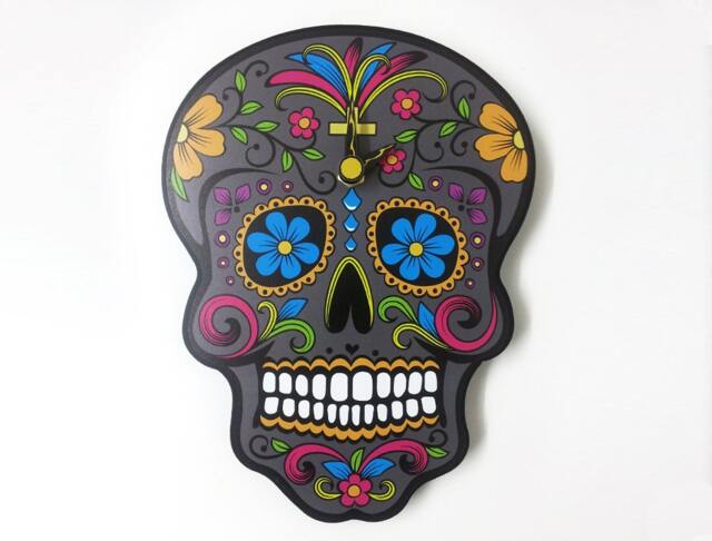 Gray Sugar Skull - Day Of The Dead -Dia De Los Muertos Calavera Wall Clock - image 1