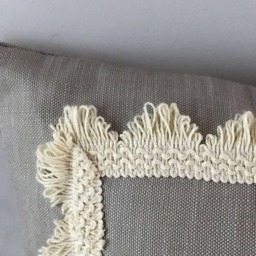 Linen Lumbar Cushion With Natural Cotton Fan Shaped Trim & Insert - thumbnail 2