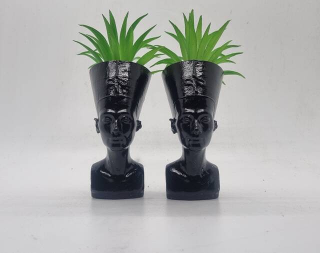 Black Pair Of Queen Nefertiti Planters, Egyptian Queen Sculpture, Ancient Egypt Gift Idea, Egyptian Plant Pot, African Bust, Flower Pot - image 1