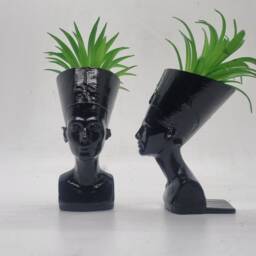 Black Pair Of Queen Nefertiti Planters, Egyptian Queen Sculpture, Ancient Egypt Gift Idea, Egyptian Plant Pot, African Bust, Flower Pot - thumbnail 2