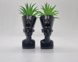 Black Pair Of Queen Nefertiti Planters, Egyptian Queen Sculpture, Ancient Egypt Gift Idea, Egyptian Plant Pot, African Bust, Flower Pot - thumbnail 1