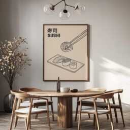 Japanese Sushi Wall Art Print - Asian Food Kitchen Poster With Minimalist Illustration - thumbnail 1