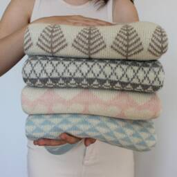 Alpaca Baby Blanket, Jacquard Knit Wool Wrap, Knitted Natural White, Light Beige, Gray Throw, Girl, Boy, Newborn Gift - thumbnail 2