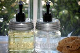 Our Best Seller - Two - 2 Mason Jars With Silver Metal Lid & Black Soap Pump Dispensers Rustic Housewarming Gifts Under 30 - thumbnail 1