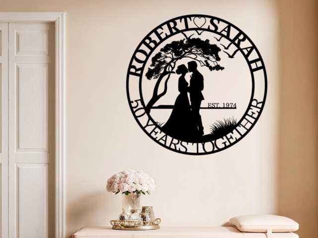 Personalized Metal Anniversary Sign, Custom Wedding Gift Wall Art, Golden Art, Grandparents Gift, 50Th - image 1