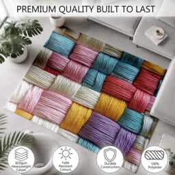 Pastel Geometric Woven Thread Texture Rug Non-Slip Soft Area Carpet Bedroom Living Room Hallway Mat Decor - Made in UK - thumbnail 3