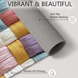 Pastel Geometric Woven Thread Texture Rug Non-Slip Soft Area Carpet Bedroom Living Room Hallway Mat Decor - Made in UK - thumbnail 4
