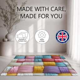 Pastel Geometric Woven Thread Texture Rug Non-Slip Soft Area Carpet Bedroom Living Room Hallway Mat Decor - Made in UK - thumbnail 2