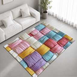 Pastel Geometric Woven Thread Texture Rug Non-Slip Soft Area Carpet Bedroom Living Room Hallway Mat Decor - Made in UK