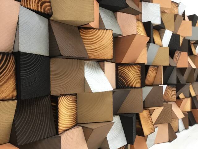 Geometric Wood Wall Art - Handmade Reclaimed Pine, Sound Absorbing - image 1