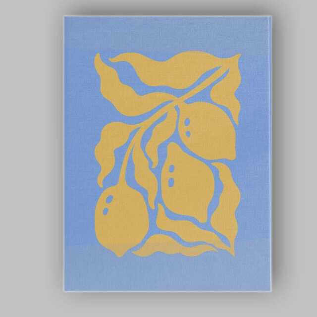 Minimalist Lemon Branch Botanical Blue Kitchen Print Canvas Wall Art Decor Picture Ready To Hang - image 1