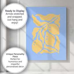 Minimalist Lemon Branch Botanical Blue Kitchen Print Canvas Wall Art Decor Picture Ready To Hang - thumbnail 3