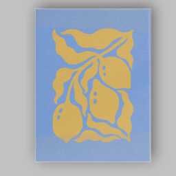 Minimalist Lemon Branch Botanical Blue Kitchen Print Canvas Wall Art Decor Picture Ready To Hang - thumbnail 1