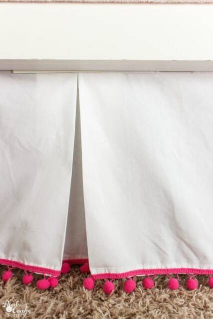 White Cotton Tassel Bed Skirt, Pleated Pom Skirt, Skirt Split Corners, Or Color Options - image 1