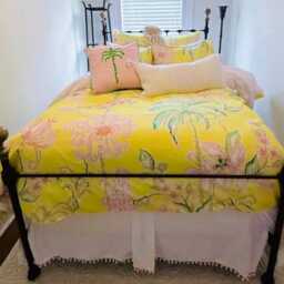 White Cotton Tassel Bed Skirt, Pleated Pom Skirt, Skirt Split Corners, Or Color Options - thumbnail 2