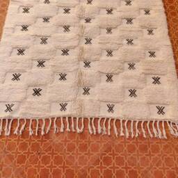 Handmade Beni Ouarain Rug Moroccan Berber Checkered Wool Carpet - thumbnail 3