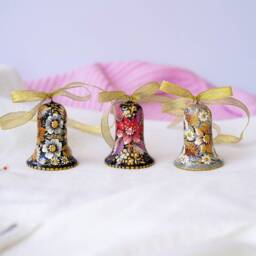 Set Of 3 Christmas Ornaments - Personalized Ukrainian Bell Ornaments, Hand-Painted Wooden Tree Decorations - thumbnail 2