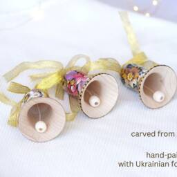 Set Of 3 Christmas Ornaments - Personalized Ukrainian Bell Ornaments, Hand-Painted Wooden Tree Decorations - thumbnail 3
