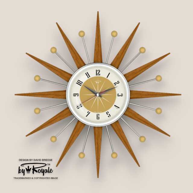 Teak Starburst Clock Mid Century Modern Wall Decor, 19 - image 1