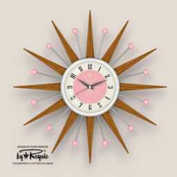 Teak Starburst Clock Mid Century Modern Wall Decor, 19 - thumbnail 4