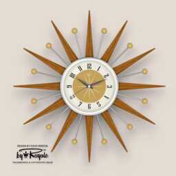 Teak Starburst Clock Mid Century Modern Wall Decor, 19