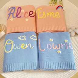 Personalized Baby Blanket With Name - Custom Embroidered Gift For Newborn, Shower Present. Soft Knit Or Minky, Unique Keepsake - thumbnail 2