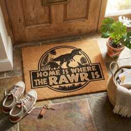 Home Is Where The Rawr - Dinosaur Doormat, Movie Lover Gift, Fandom Decor - thumbnail 2