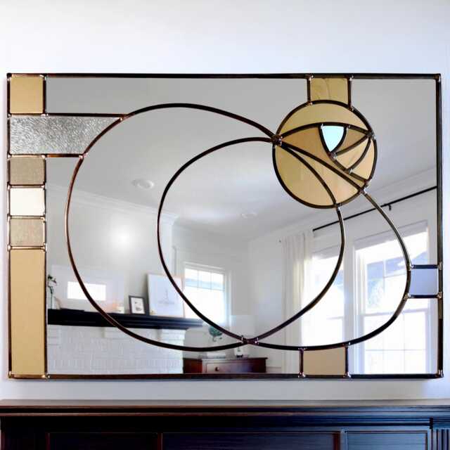 Gold Charles Rennie Mackintosh Stained Glass Mirror - Handmade Overmantel Wall - image 1