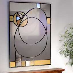 Gold Charles Rennie Mackintosh Stained Glass Mirror - Handmade Overmantel Wall - thumbnail 3