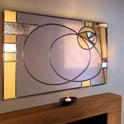 Gold Charles Rennie Mackintosh Stained Glass Mirror - Handmade Overmantel Wall - thumbnail 2