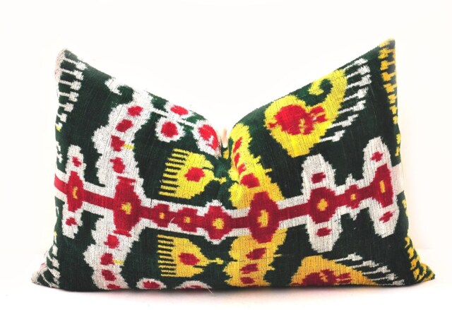 Colorful Silk Velvet Ikat Pillow Cover - image 1