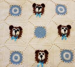 Crochet White & Blue Baby Blanket With Teddy Bears, Bears For Little Boy. Shower Gift Take Me Home. Custom Order Avalable - thumbnail 2