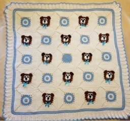 Crochet White & Blue Baby Blanket With Teddy Bears, Bears For Little Boy. Shower Gift Take Me Home. Custom Order Avalable