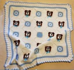 Crochet White & Blue Baby Blanket With Teddy Bears, Bears For Little Boy. Shower Gift Take Me Home. Custom Order Avalable - thumbnail 3