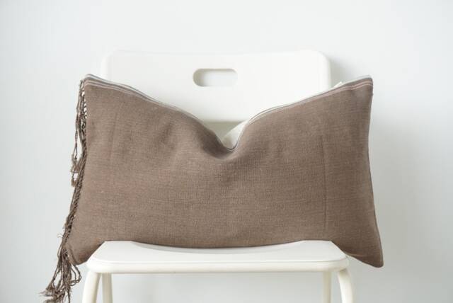 Handwoven Lumbar Pillow Cover Brown Hemp, Karen Tribal Design - 14x24 - image 1