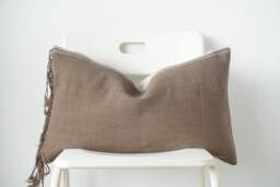 Handwoven Lumbar Pillow Cover Brown Hemp, Karen Tribal Design - 14x24 - thumbnail 1