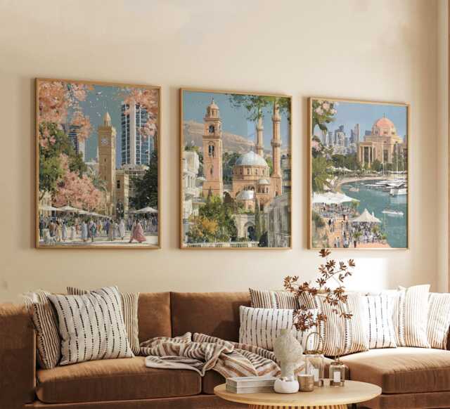 Set Of 3 Beirut Posters, Lebanon Travel Wall Art, Mediterranean City Print Set, Modern Artwork, Coastal Home Decor, Urban Landscape Style - image 1