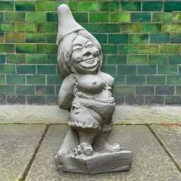 Concrete Gnome With Broom Statue Funny Sculpture Handcrafted Figurine Outdoor Garden Decor Cement Folk Art Gift - thumbnail 1