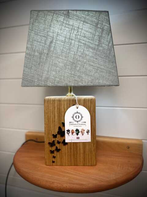Solid Florian Oak Handmade Lamp - Butterfly Design - image 1