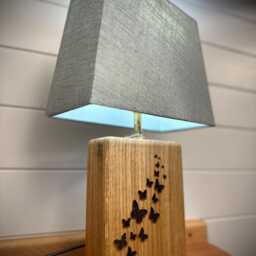 Solid Florian Oak Handmade Lamp - Butterfly Design - thumbnail 2