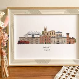 Derby Skyline Print, Hand Drawn Illustrated Poster, Colourful Wall Art, Housewarming Gift, New Home, Detailed Cityscape - thumbnail 2