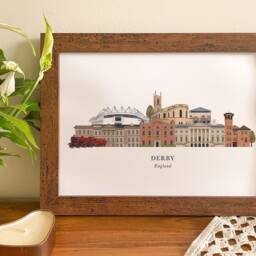 Derby Skyline Print, Hand Drawn Illustrated Poster, Colourful Wall Art, Housewarming Gift, New Home, Detailed Cityscape - thumbnail 3
